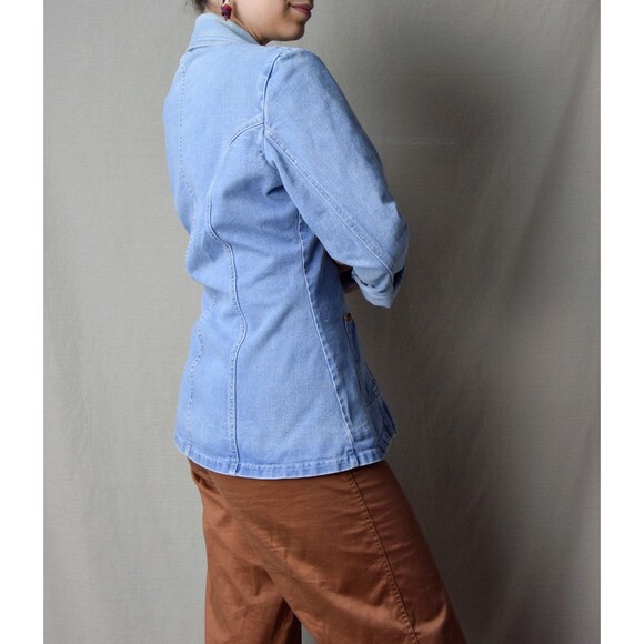 1970s Denim Jacket Size Large 70s Light Wash Jean Jacket with Leather Pocket - Picture 5 of 5